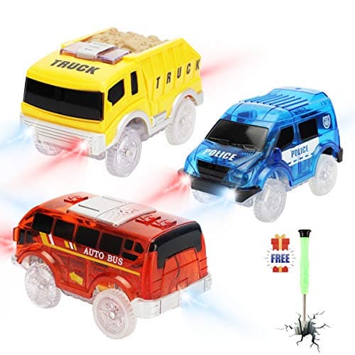 Tracks Cars only Replacement Race Cars for Tracks Glow in the Dark Light up Racing Car Track Accessories with 5 Flashing LED Lights Compatible with Most Tracks for Kids Boys and Girls3pack