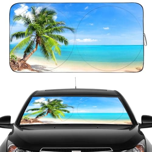 Gven Windshield Sun Shade for Car Front Window Cover Sunshades Visor Automotive Sun Shield for Full-Size Sedan & SUV, Mid-Size SUV, Sports Cars Mid-Size Pickup Truck Car Accessories (Palm Tree, L)