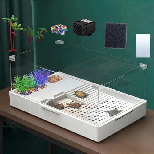 Acrylic Turtle Tank Aquarium with Quiet Water Pump, 5 Gallons, 360° View, Easy to Assemble, Durable for Small Turtles & Reptiles