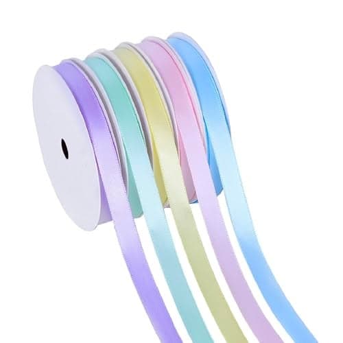 YAMA 5 Rolls Pastel Ribbon Double Faced Thin Satin Ribbons Assortment for Gift Wrapping Easter Crafts Hair Bows Wedding Birthday Party Spring Decoration 38 Inch 10 Yard Total 50 Yards