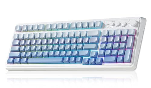 AULA S99 Gaming Keyboard Wireless Computer Keyboards TriMode Bluetooth Creamy Custom Keyboard with Number Pad RGB Backlit Media Knob Cute Programmable Keyboard for PC Gamer Gradient Blue