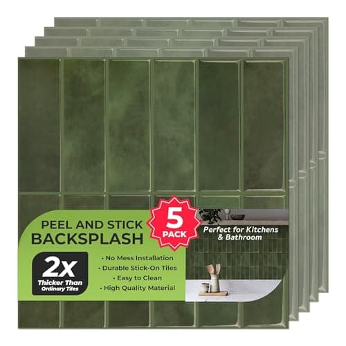 5 Pack Peel and Stick Backsplash Subway Tiles Extra Thick 3D Wall Panels Heat Water Resistant Easy DIY Kitchen Bathroom Laundry Fireplace Rental Home Wall Dcor 12 x 12 in Green