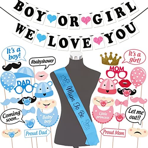 Wobbox Baby Shower Decoration Items| Baby Shower Ceremony Photo Booth Props for Photoshoot, Baby Shower Banner& Mom to Be Sash, Godh Bharai Ceremony Decoration Kit-(FP1925)