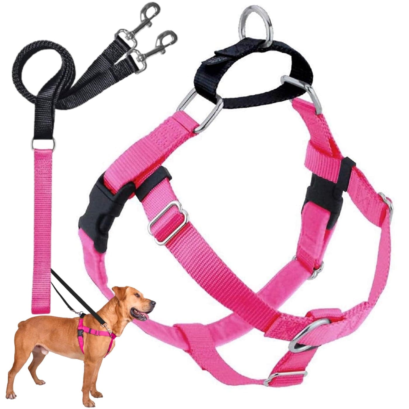 2 Hounds Design Freedom No Pull Dog Harness Adjustable Harness and Leash Set Easy Walking Comfortable Control Fits Small Medium Large Dogs Solid Colors Made in USA 1 MD Hot Pink