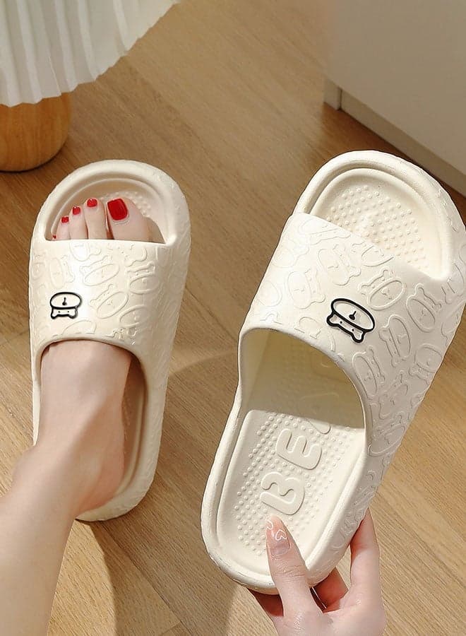 Spring and Summer Lovely Cartoon Bear Pattern Soft Thick Bottom Home Slipper Anti Slip Wear Resistant Shower Slipper with High Resilience for Women White