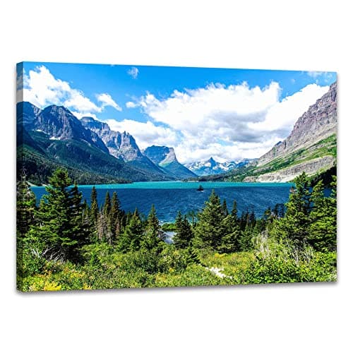 SKASNFAI Glacier National Park Wall Art Lake Mountains Pictures Framed Canvas Prints Artwork for Living room Bedroom Office Ready to Hang (16x24 inch)