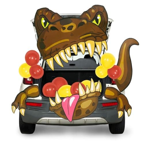 JOYIN Halloween Dinosaur Trunk Or Treat Car Decorations Kit for SUV Outdoor Indoor Decor Balloons for Haunted House Door Archway Entryway with Tassels Paper Board Dot Glue