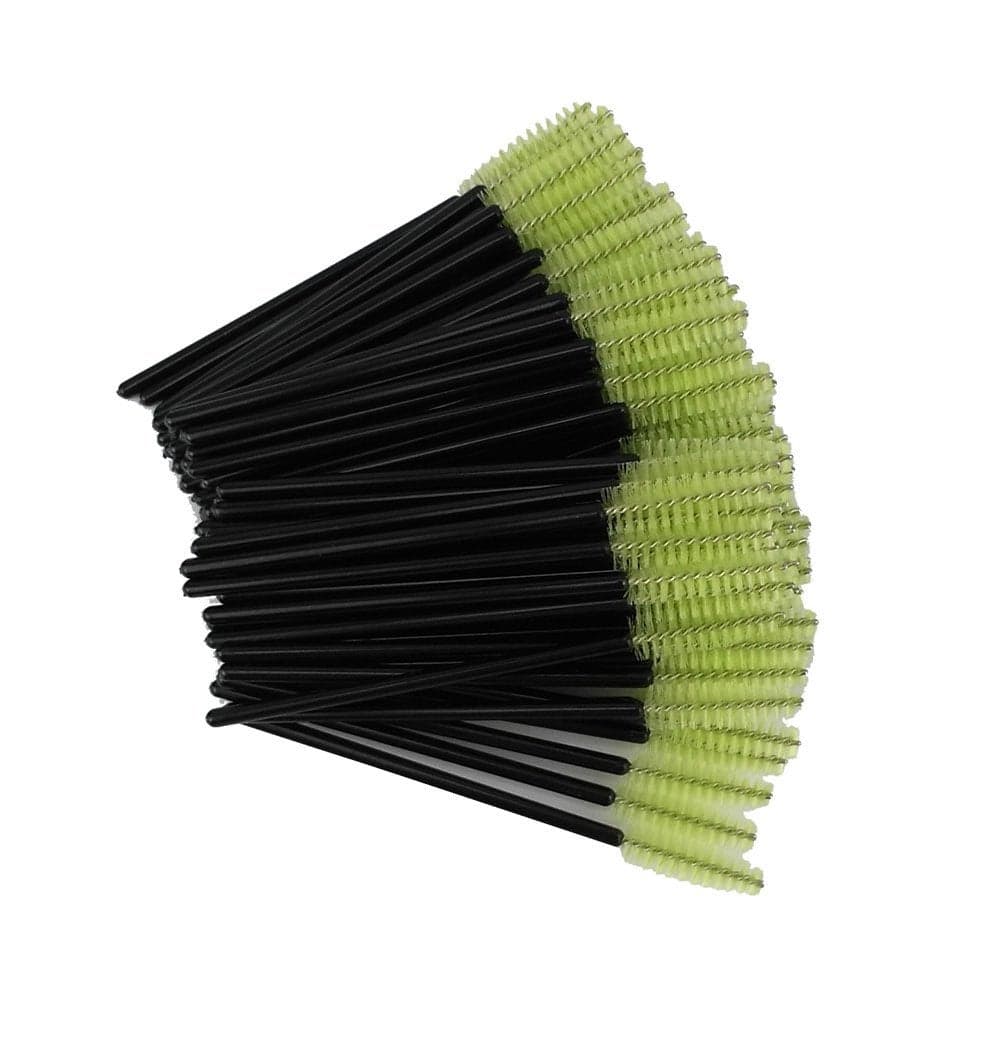 Yueton Pack of 100 Disposable Eyelash Brushes Wands Mascara Applicator BlackGreen