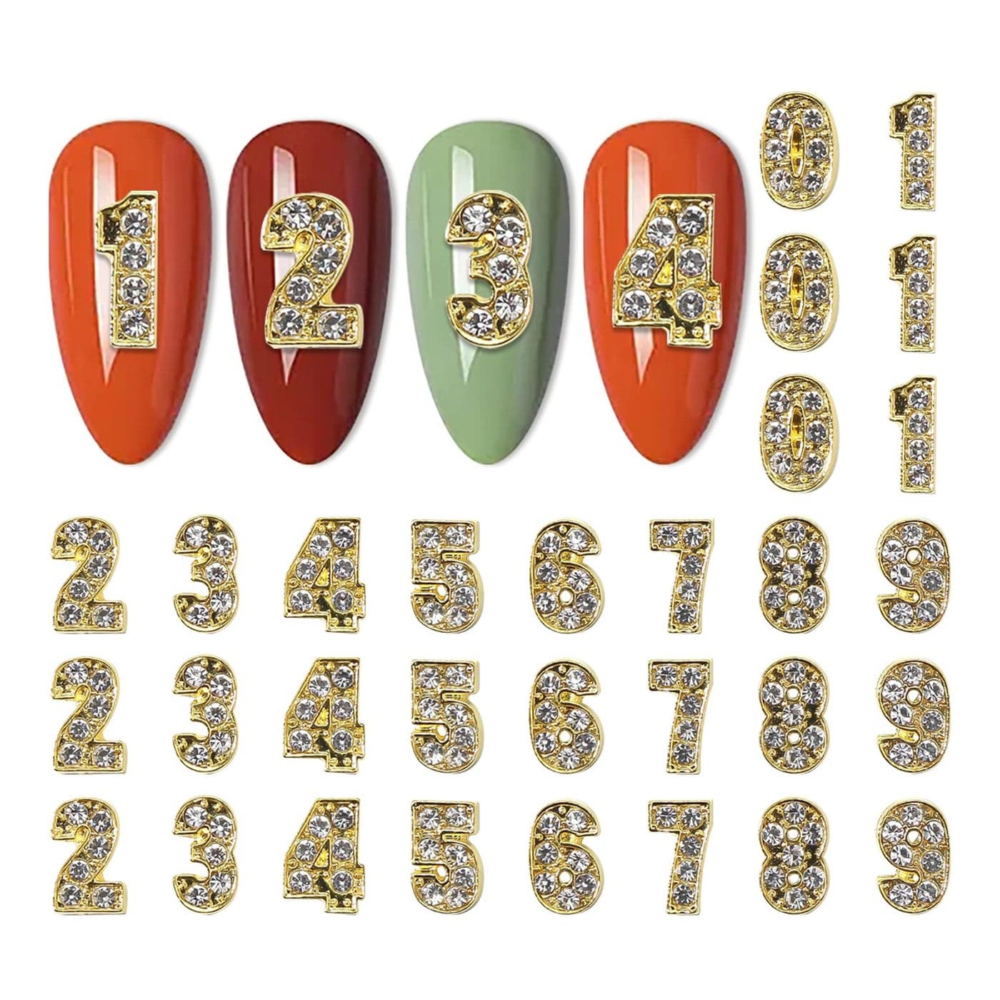DANNEASY 30pcs Number Nail Charms Gold Nail Jewels Nail Rhinestones and Charms 3d Nail Art Charms Nail Studs Nail Jewelry for DIY Craft Decoration