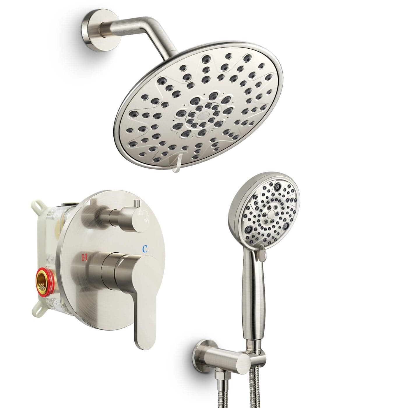 SR SUN RISE Shower Faucet 8 Inch Multifunctional High Pressure Shower Head System with Handheld Shower Head Fixtures Valve Included Brushed Nickel