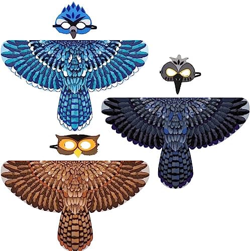 D.Q.Z Bird-Wings-Costumes for Kids with Bird Masks, 3 Pack Eagle Owl Wings for Boys Girls Halloween Dress Up Party Supplies (Owl)