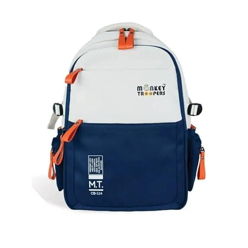 MONKEY TROOPERS Bouje Laptop Backpack Bag For Men Women Girls Boys, college, school, office, travel, casual, 15.6-inch,Quick Access & Zippered Pockets, 27 Litre, Water Resistant (White/Navy)