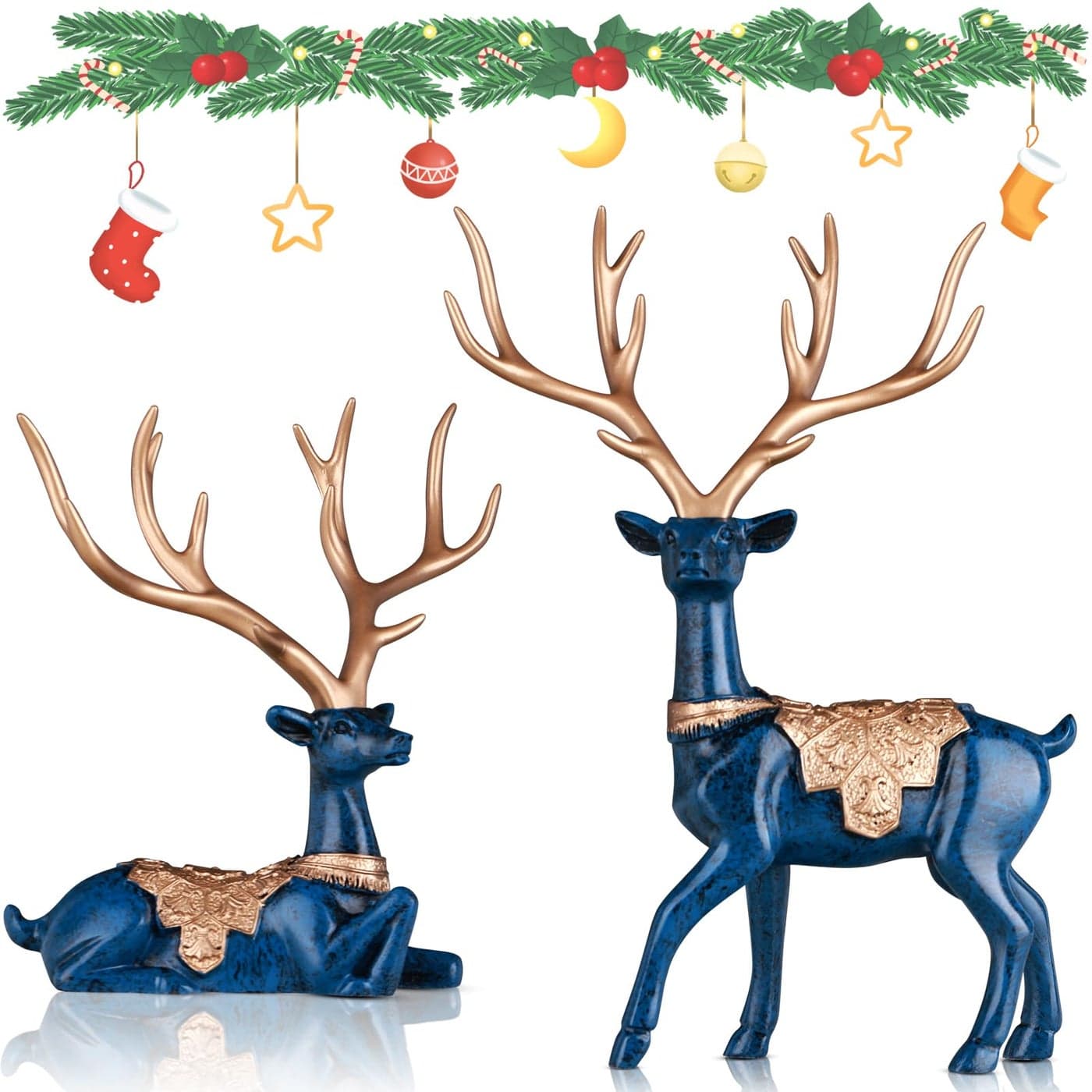 Blue Decorative Christmas Reindeer Sculpture Small Reindeer Christmas Ornament Suitable for Home Decor Indoor Offices Coffee Tables Shelves Entryway Consoles and Table Centerpieces