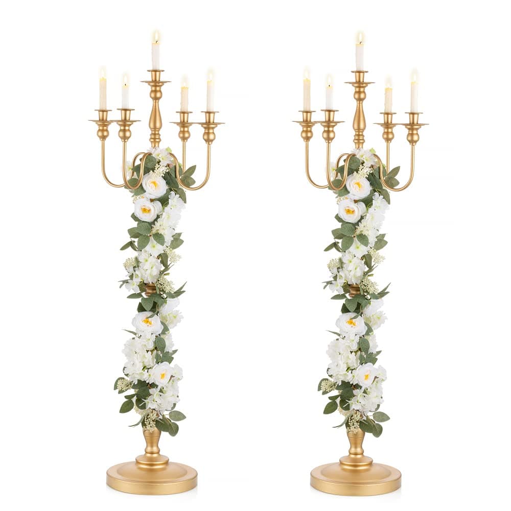 Inweder Gold Wedding Candelabra Tall 50 Antique Floor Candelabra Metal 5 Arm Candelabra Spiral Candelabra Candle Holder Candle Opera Centerpieces for Events Party Ceremony Wedding Aisle Home