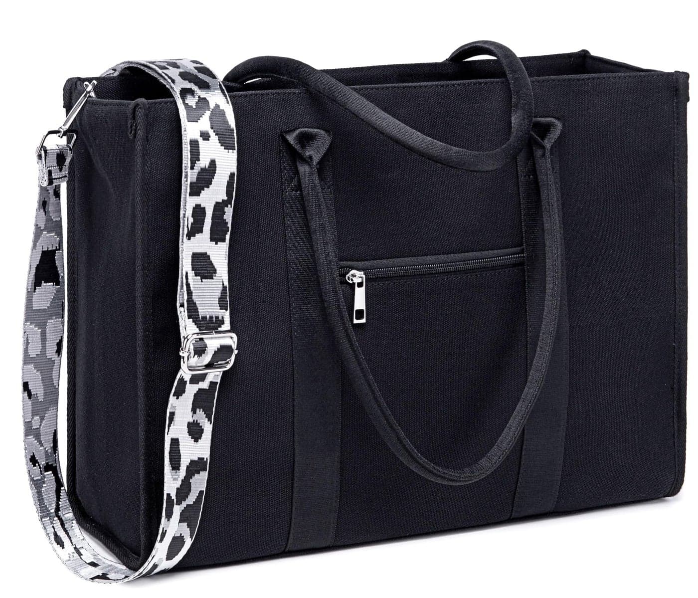 Laptop Tote Bag for Women Work Shoulder Bags 15.6 inch Canvas Laptop Computer Purse Messenger Teacher Handbag Business Office Briefcase(Leopard print)