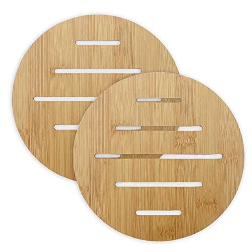 HOKIPO Eco-Friendly Bamboo Wooden Coasters for Home Pan Pot Holder for Dining Table Heat Pad for Kitchen - Pack of 2 (AR2820-D5)