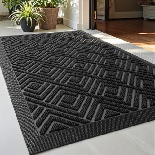 DEXI Front Door Mat Outside Entrance, 17x29 Entryway Rubber Back Doormat Heavy Duty, Non Slip Low Profile Welcome Entry Mats for Inside House Floor Exterior Patio, Checkered Black