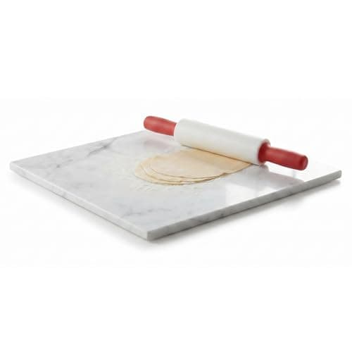 Diflart Natural Marble Stone Cutting Board for Kitchen, 16x20inch, Carrara White, Marble Slab with Non Slip Feets for Pastry, Cheese, Charcuterie, Baking, Rolling Dough, Chocolate Tempering