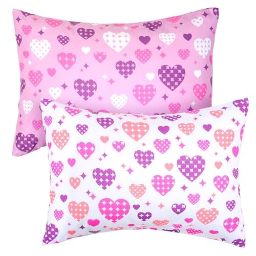 UOMNY Toddler Pillowcases for Girls - Love and Heart Baby Pillow Case 2 Pack - Small Covers for Travel (13X18, 12x16, 14x19)