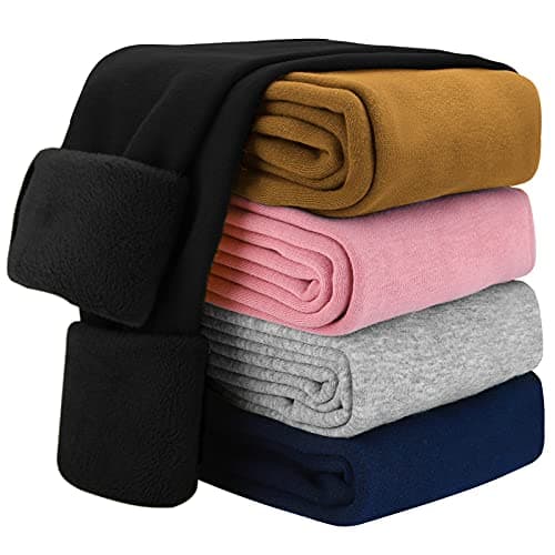 KEREDA Girls Fleece Lined Leggings Winter Warm Pants for Kids 5-6 Years Black