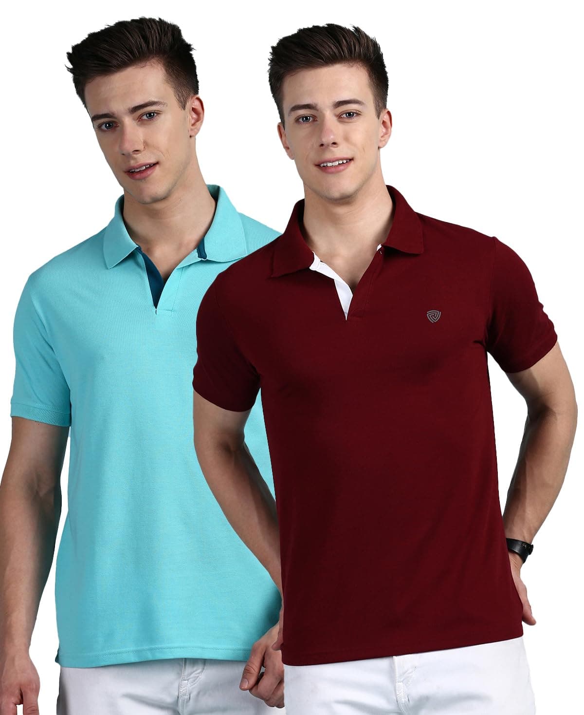 Lux Cozi Men's Pack of 2 Pool Blue and Maroon Regular Fit Polo Neck Half Sleeve Soild Casual T-Shirt (Size : 100cm)