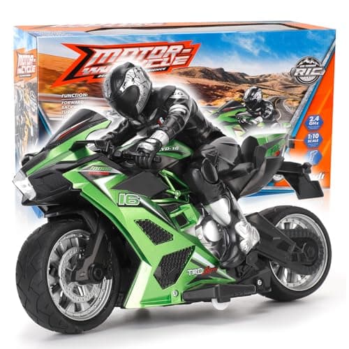 Liberty Imports 24G RC Remote Control Stunt Motorcycle with Riding Figure 110 Scale High Speed Cross Country 360 Degree Rotation Drift Shockproof Racing Motorbike Green