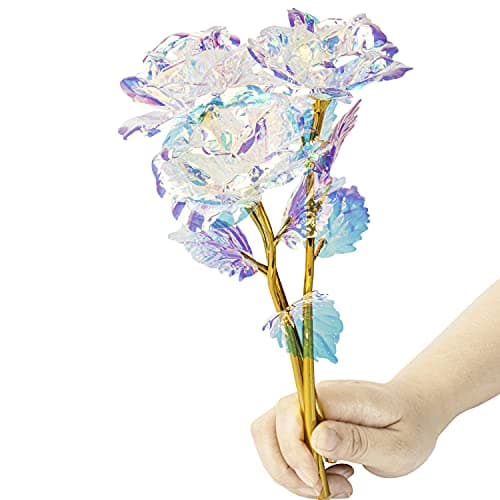 Warmtree 10 Pcs 24K Galaxy Rose Glass Flowers Colorful Gold Rose Artificial Flowers Best Gifts for Mother's Day Thanksgiving Valentine's Day Girl's Birthday Party