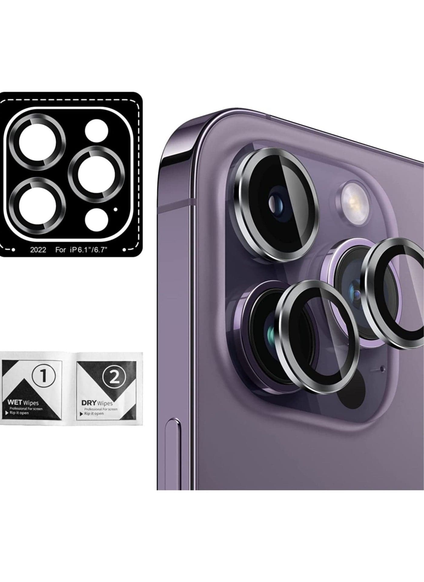 Camera Lens Protector for iPhone 14 Pro/14 Pro Max, Anti-Scratch HD Tempered Glass Metal Ring Camera Screen Protector, Easy Installation Lens Protective Cover Film for iPhone14 Pro/14 Pro Max