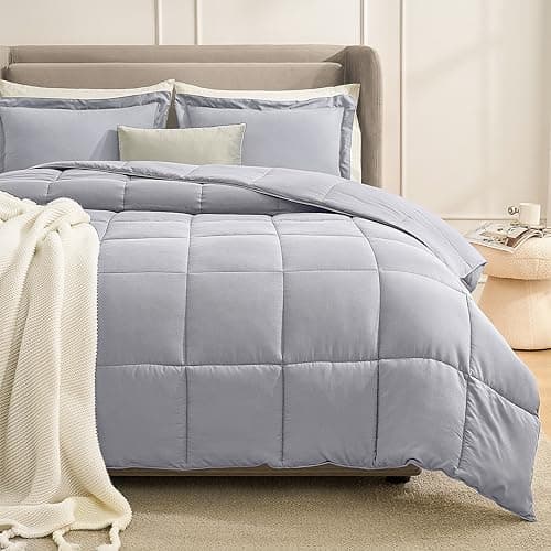 Homelike Moment California King Comforter Set Light Grey, Lightweight Cal King Comforter Set Soft Down Alternative Sets All Season 3 Pcs Bed Set, 1 Comforter 104”x96“+2 Shams 20“x36”