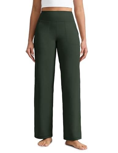 CRZ YOGA Butterlift Wide Leg Pants Pockets 33" - High Waisted Yoga Lounge Buttery Soft Comfy Casual Womens Legend Green Small
