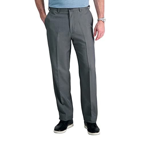 Haggar mens Cool 18 Stria Hidden Expandable Waistband Plain Front casual pants, Graphite, 34W x 32L US