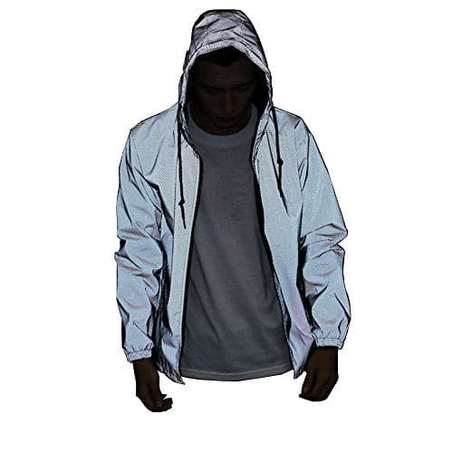 LZLRUN Reflective Jacket Casual Hiphop Windbreaker Night Sporting Coat Hooded Fluorescent Clothing (S)