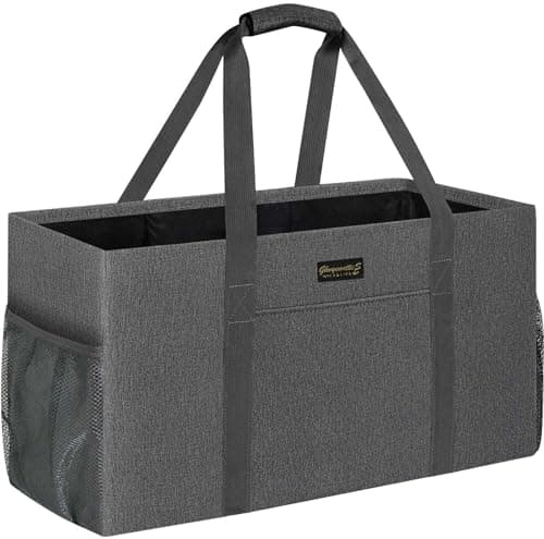 GhvyenntteS Extra Large Utility Tote Bag, Stand Up Utility Tote with Metal Wire Frame & Hard Bottom Board, Reusable Grocery Bags With Handles, Extra Large Beach Bag, Collapsible Car Tote