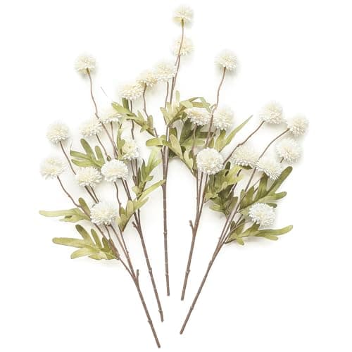 Floroom 5pcs Ivory Faux Silk Mums Artificial Flowers Bulk Fake Small Mini Chrysanthemums with Stems for DIY White Wedding Centerpieces Floral Arrangements Vase Fillers Home Decorations