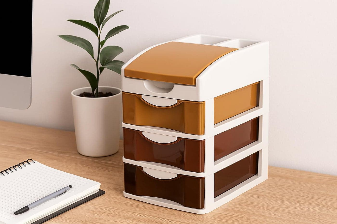 Nabhya Small Size Desktop Cosmetic & Make-up Organizers Drawer MulitPurpose Drawer Rack Organizers (Brown, 3 Layer)