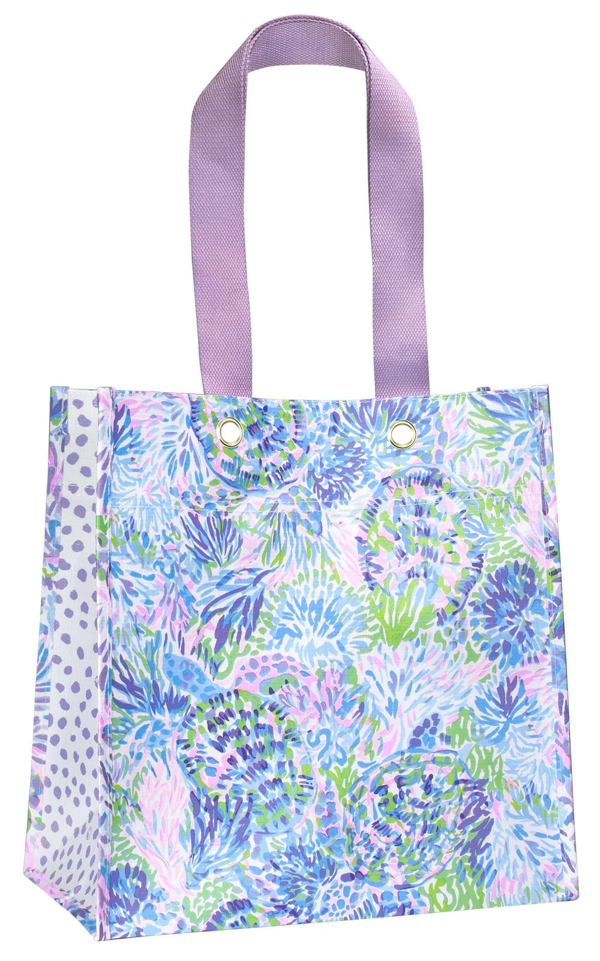 Lilly Pulitzer PurpleBlue Market Shopper Bag Reusable Grocery Tote with Comfortable Shoulder Straps Shell of a Party
