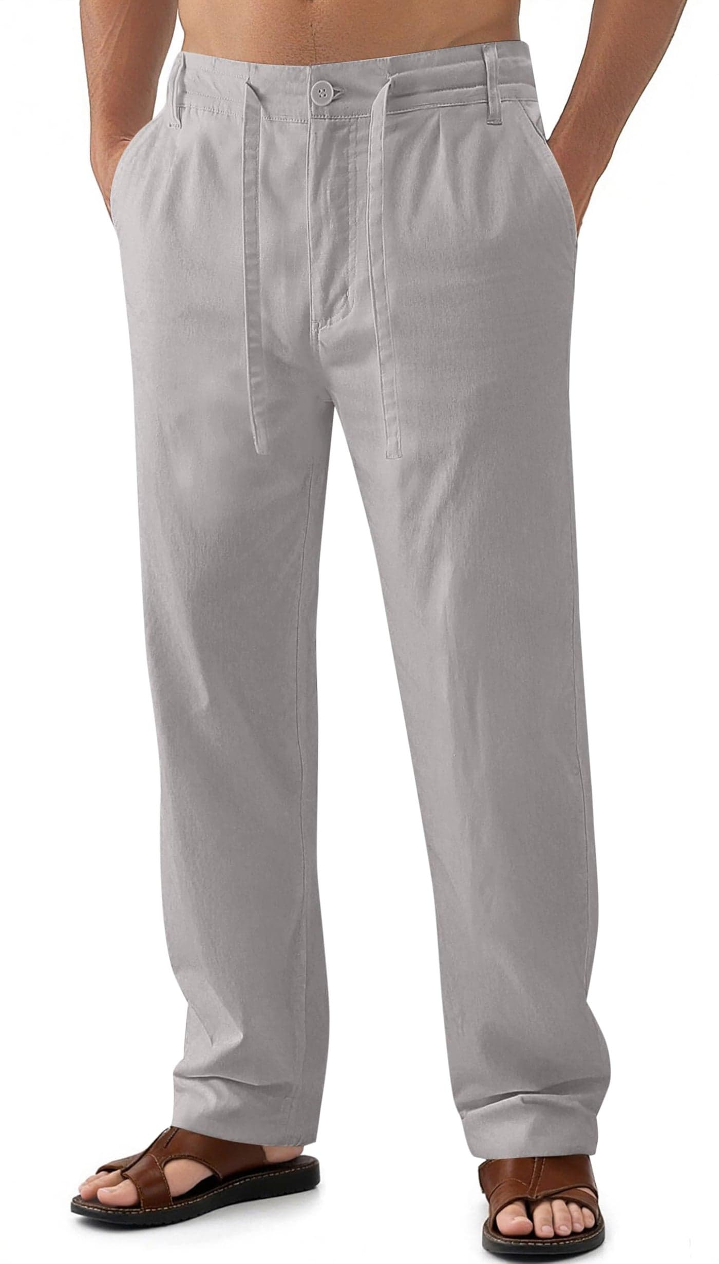 Janmid Men Casual Beach Trousers Linen Summer Pants Dark Grey 3XL