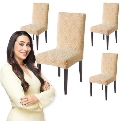 HOKIPO Chair Covers Set of 4, 190 GSM Jacquard, Beige (AR-4792-D6*4)