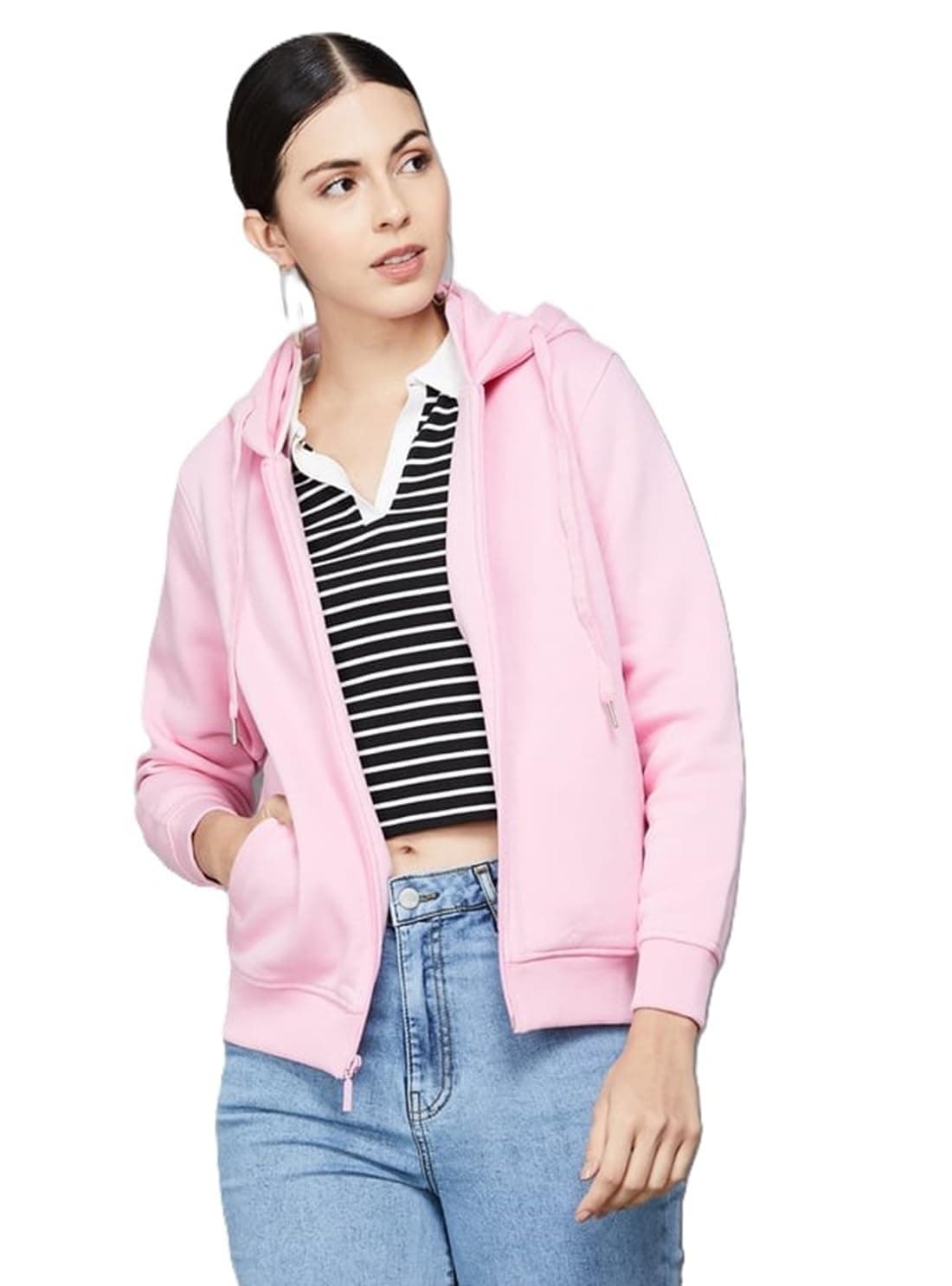 ADBUCKS Stylish Sweatshirt for Women | Regular Fit Fleece Hoodie | Winter Jacket With Zipper | Sweater Pink (3XL)
