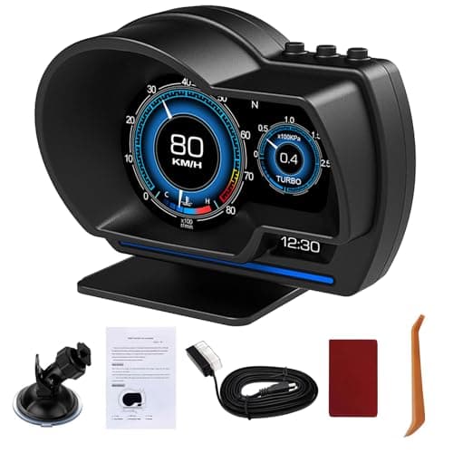 OBD2 Head Up Display for Car, HUD Speedometer for Car with OBD2 GPS Digital Speedometer Dual System Car Speedometer MPH with Water TEM, Volt, Mileage, Overspeed & Fatigue Driving Alarm, RPM