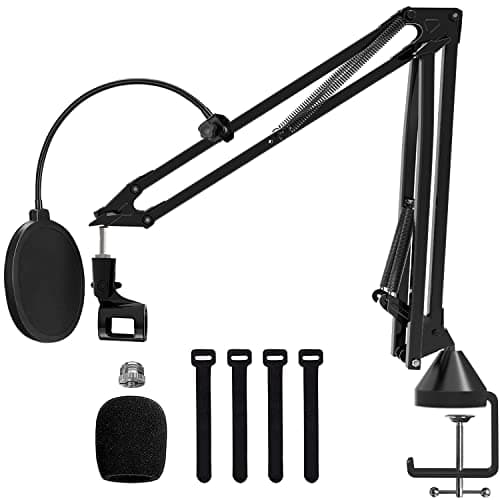 Audio Array AA-01 Suspension Boom Scissor Microphone Stand | Double Layer Mesh Pop Filter | 70cm Sturdy Boom Arm with 1.8kg Capacity | 5/8" to 3/8" Screw Adapter | Mic Holder, Foam Cover, Cable Ties