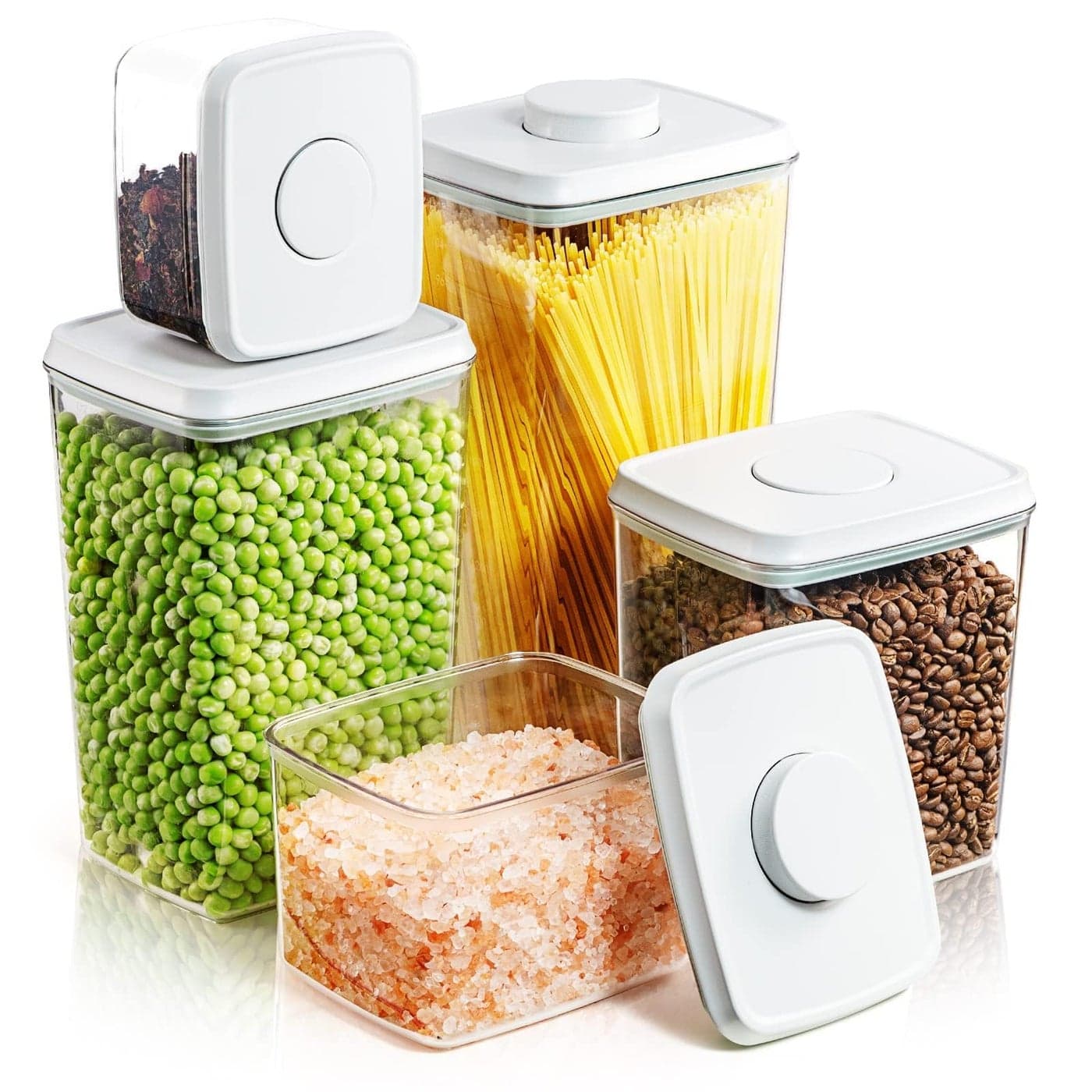 Tourdeus Pop Up Lid Food Storage Containers Clear Storage Containers for Pantry Airtight Kitchen Containers Storage Set 5 Pack for Cereal Flour and Sugar 35Qt 29Qt 21Qt 13Qt 06Qt