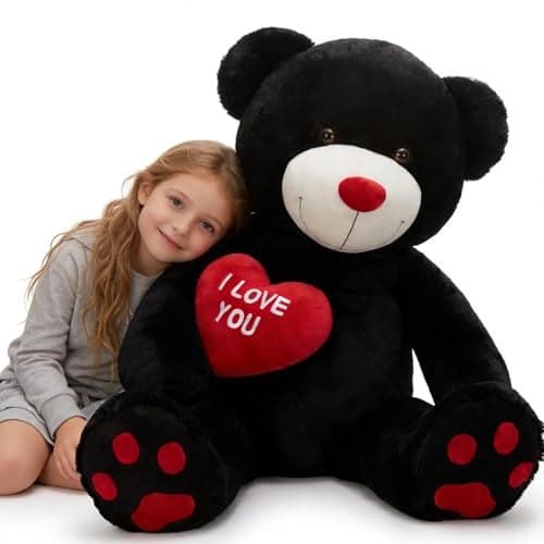 BENINY Red Heart Big Teddy Bears Black Teddy Bear Stuffed Animals with Embroidered I Love You for Girlfriend Large Valentines Fluffy Teddy Bear Birthday Gifts 36 inches