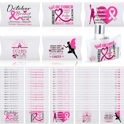 Aliceset 60 Pcs Breast Cancer Awareness Makeup Bags Pink Ribbon Cosmetic Pouches Travel Zipper Toiletry Bag Waterproof Survivor Gifts for Women Public Event Charity Recognition