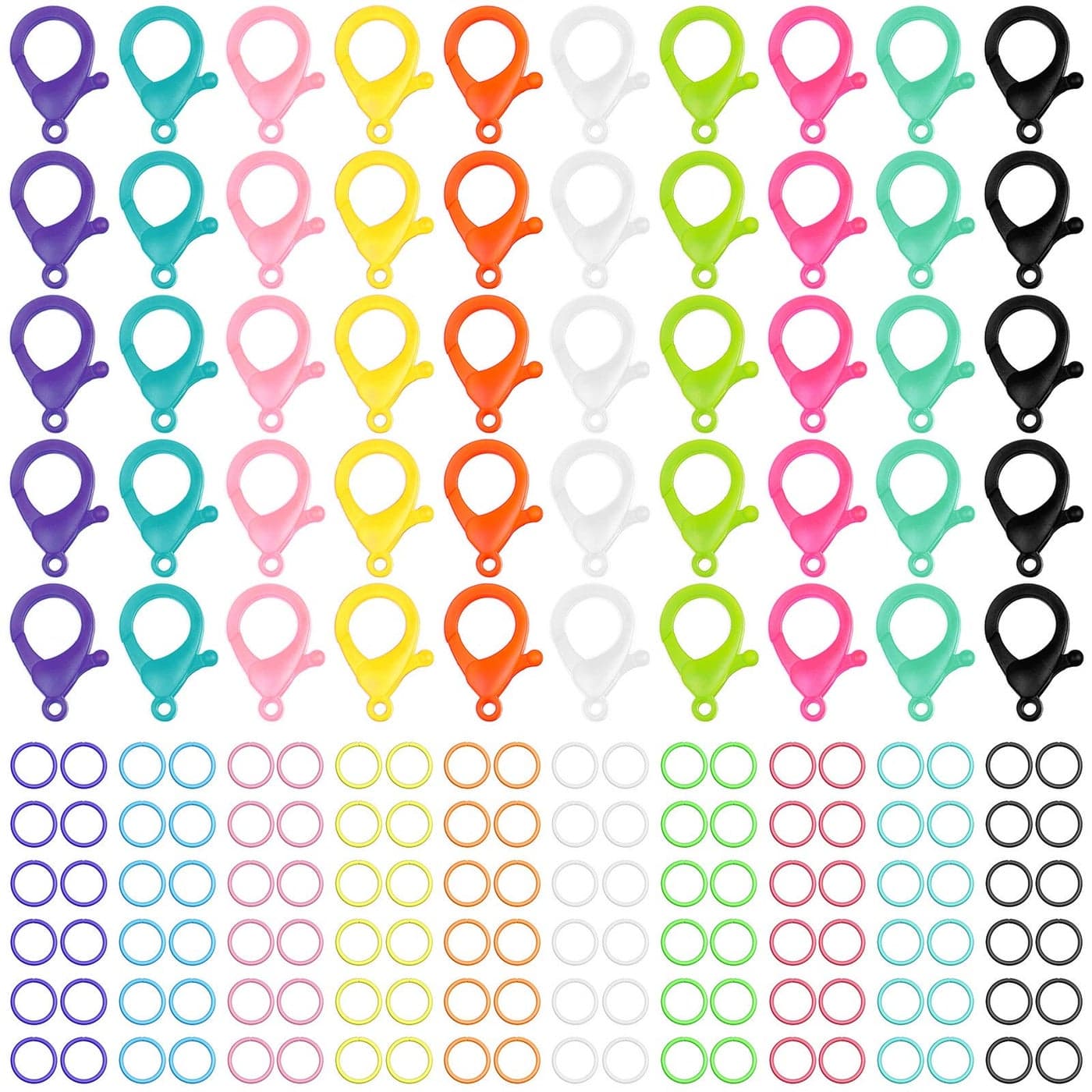 Multicolor Hard Plastic Clips Plastic Lobster Claw Clasps and Open Jump Rings Cute Lanyard Snap Hooks for Key Chain Ring Chain Clasp DIY Handmade Crafts200 Pieces