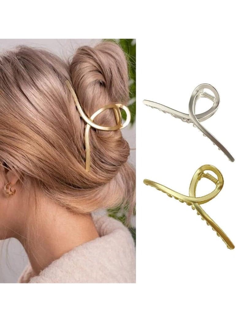 Large Gold Metal Hair Claw Clip, Strong Hold Hair Accessories for Women and Girls, Stylish Hair Claw Clips for Thick and Thin Hair (2PCS)