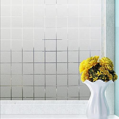 WISDOM Privacy Window Film Frosted Glass Film Glass Film No Glue Anti-UV Window Sticker Non Adhesive for Privacy Office Meeting Room Bathroom Living Room (Square Frosted, 24 x 96)
