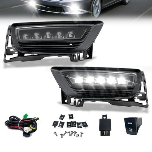 LED Fog Lights Lamps fit for 2013 2014 2015 Honda Accord Sedan (Not Compatible with Hybrid) with switch & harness (Clear Lens)