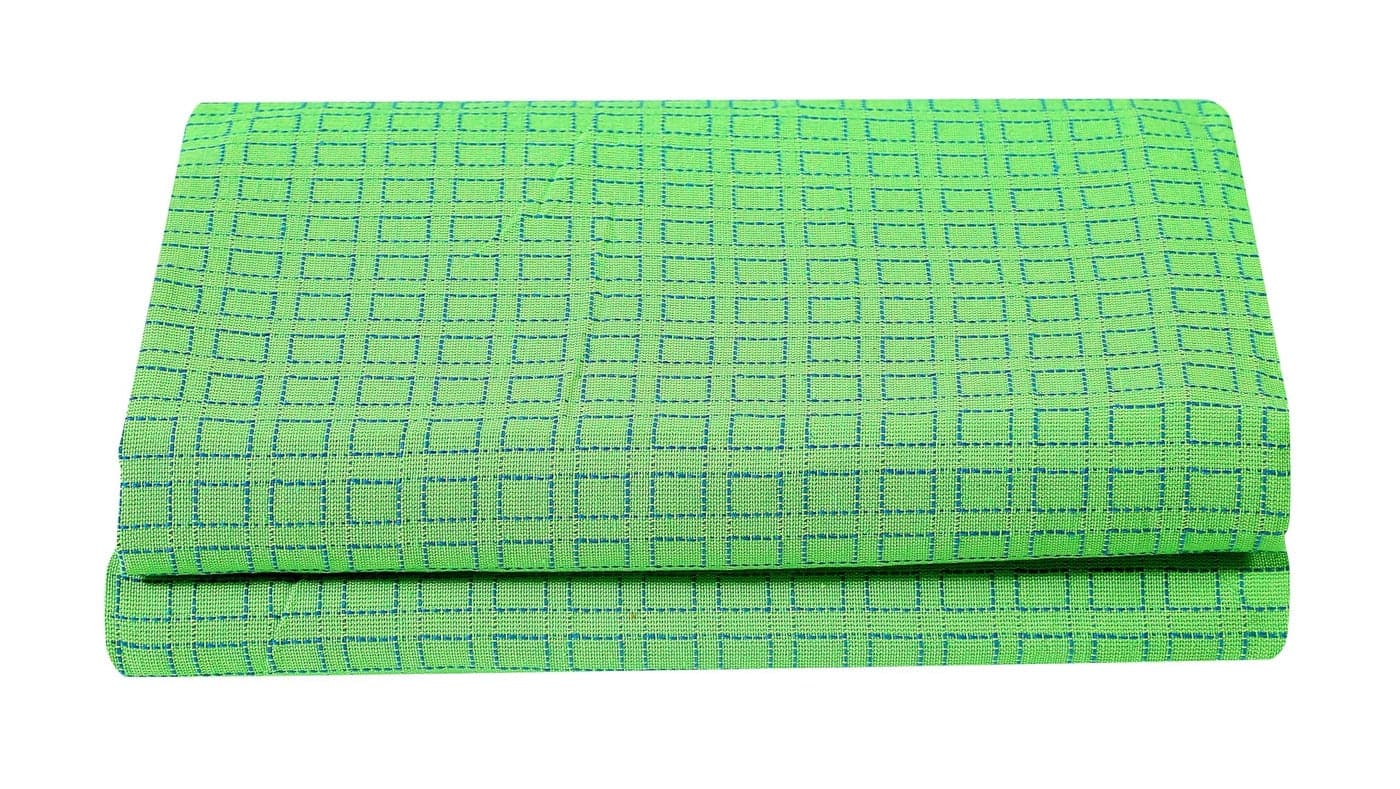 RANGBHAR Handloom Khadi Cotton King Size Bedsheet, 100 x 108 inch, Without Pillow Covers, Woven Striped Bedcover, Green