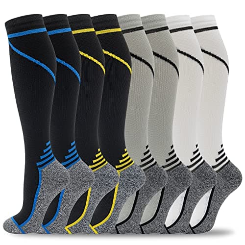 fenglaoda 8 Pairs Compression Socks for Men & Women 20-30 mmHg Knee High Nurse Pregnant Running Medical and Travel Athletic(S/M,Multi01)